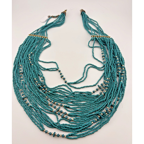 Unbranded Jewelry - Southwest Style Turquoise Blue Seed andBrass Bead 30 Multi Strand Necklace 26"